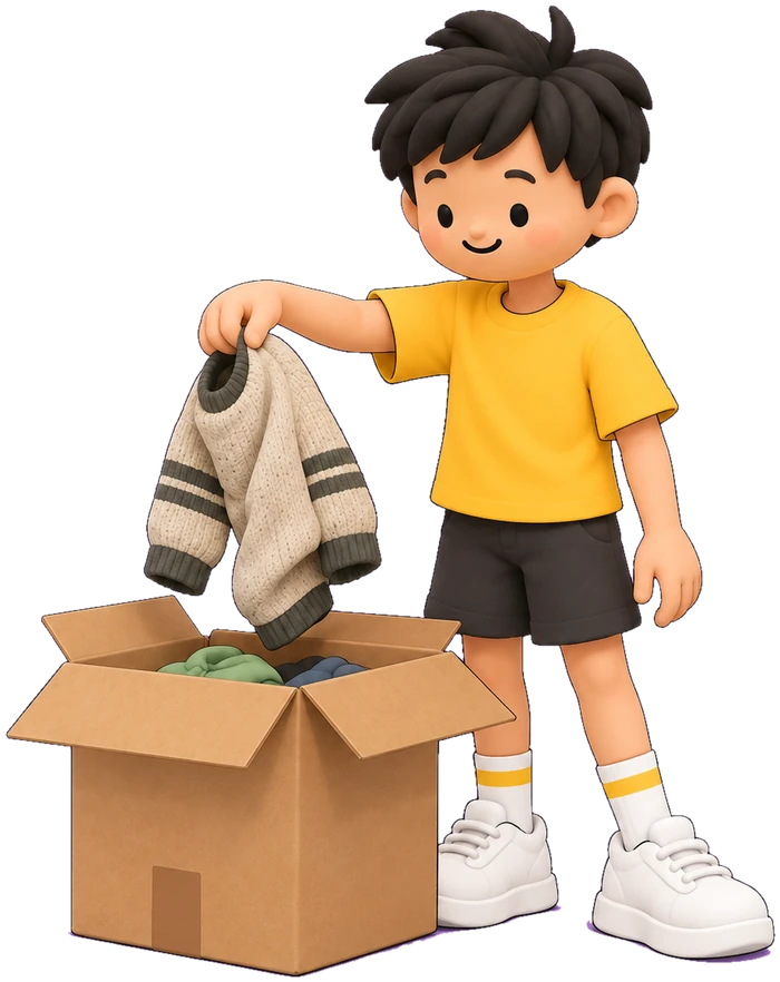 The guy in the yellow t-shirt dropping an old sweater into a box