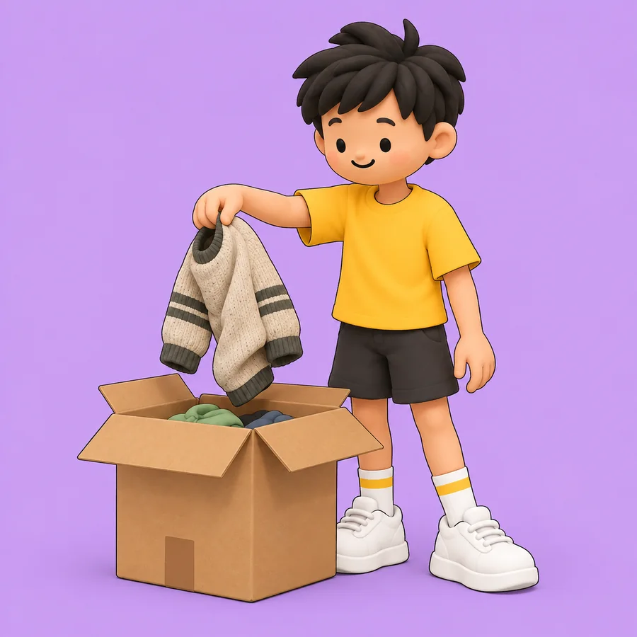 He lowers a striped sweater into a cardboard box, gently, like saying goodbye